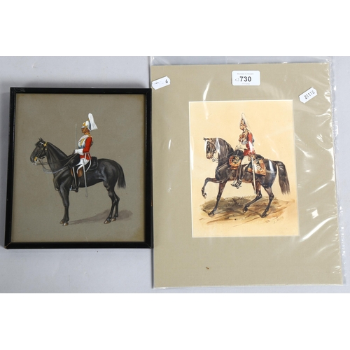 730 - Orlando Norie (1832 - 1901), watercolour, mounted Horse Guard, sign, 18cm x 14cm, and a similar goua... 