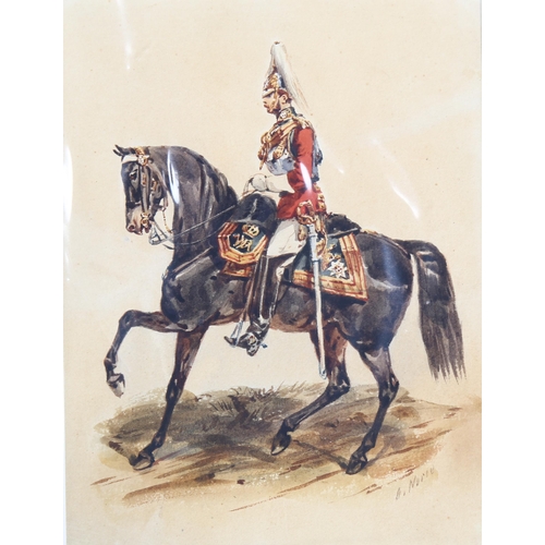 730 - Orlando Norie (1832 - 1901), watercolour, mounted Horse Guard, sign, 18cm x 14cm, and a similar goua... 