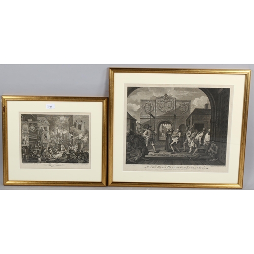 737 - William Hogarth, 2 engravings, The Times Plate 1 1762, 21cm x 29cm, and The Roast Beef of Old Englan... 