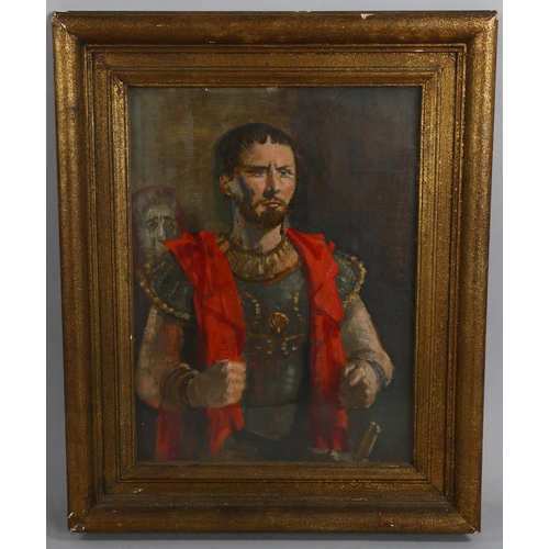 739 - Patrick Phillips, oil on board, portrait of Anthony Quayle as Coriolanus, signed and inscribed verso... 