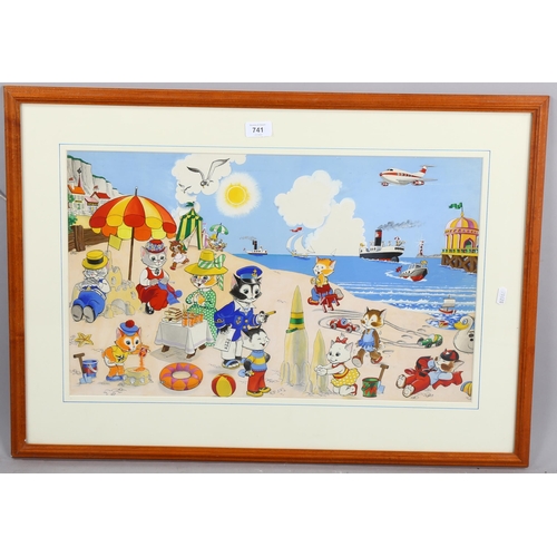 741 - Original mid-20th century watercolour nursery book illustration, unsigned, 37cm x 60cm, framed