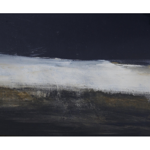 743 - Large contemporary oil on board, dark abstract composition, unsigned, 82cm x 107cm, framed