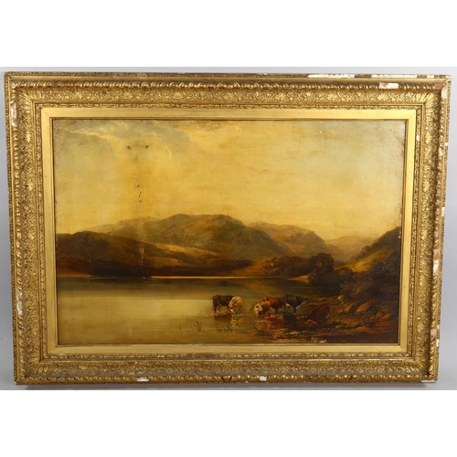 745 - Joseph Adams RSA (circa 1803 - 1880), oil on canvas, Highland cattle in a landscape, 61cm x 91cm, fr... 