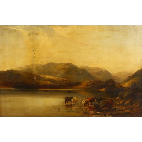 745 - Joseph Adams RSA (circa 1803 - 1880), oil on canvas, Highland cattle in a landscape, 61cm x 91cm, fr... 