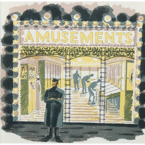 746 - Eric Ravilious (1903-1942), lithograph in colours on paper, Amusements, 14.5cm x 14cm, mounted, fram... 