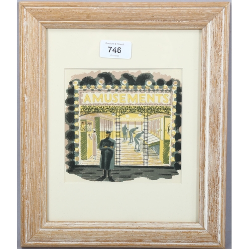 746 - Eric Ravilious (1903-1942), lithograph in colours on paper, Amusements, 14.5cm x 14cm, mounted, fram... 