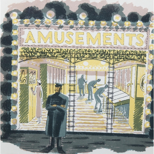 746 - Eric Ravilious (1903-1942), lithograph in colours on paper, Amusements, 14.5cm x 14cm, mounted, fram... 