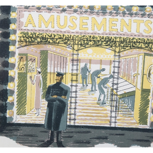 746 - Eric Ravilious (1903-1942), lithograph in colours on paper, Amusements, 14.5cm x 14cm, mounted, fram... 