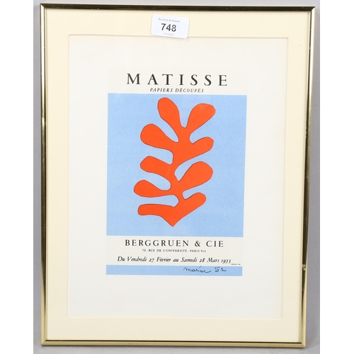 748 - Henri Matisse (1869-1954), lithograph in two colours on paper, Papiers Decoupes 1952, signed in the ... 