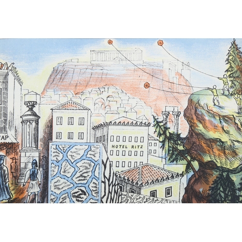 752 - Edward Bawden (1903-1989), lithograph in colours on paper, Kite Flying in Athens, 13.5cm x 20cm, pri... 