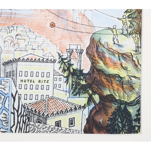 752 - Edward Bawden (1903-1989), lithograph in colours on paper, Kite Flying in Athens, 13.5cm x 20cm, pri... 