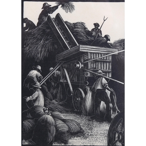 757 - Clare Leighton (1898-1989), woodcut on paper, Threshing, 16.3cm x 11.7cm, mounted, framed and glazed... 