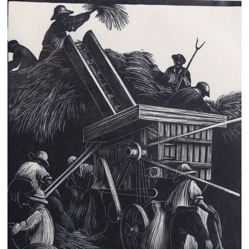 757 - Clare Leighton (1898-1989), woodcut on paper, Threshing, 16.3cm x 11.7cm, mounted, framed and glazed... 