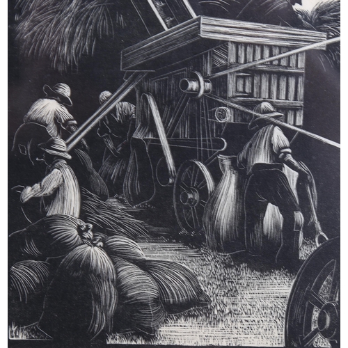 757 - Clare Leighton (1898-1989), woodcut on paper, Threshing, 16.3cm x 11.7cm, mounted, framed and glazed... 