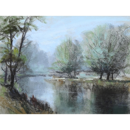 760 - Aubrey Phillips (1920-2005), pastel on paper, Springtime on the Windrush, signed, 24cm x 31.5cm, mou... 