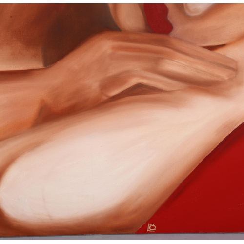 774 - Contemporary oil on canvas, sleeping woman, signed with monogram, 80cm x 100cm, unframed