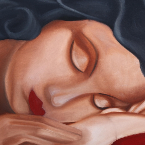 774 - Contemporary oil on canvas, sleeping woman, signed with monogram, 80cm x 100cm, unframed