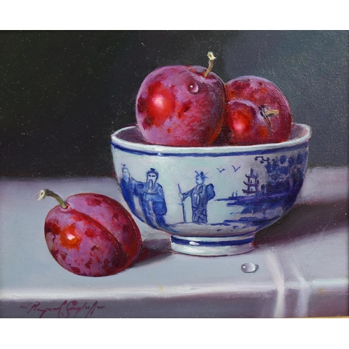 778 - Raymond Campbell, oil on board, plums, signed, 17cm x 19cm, framed