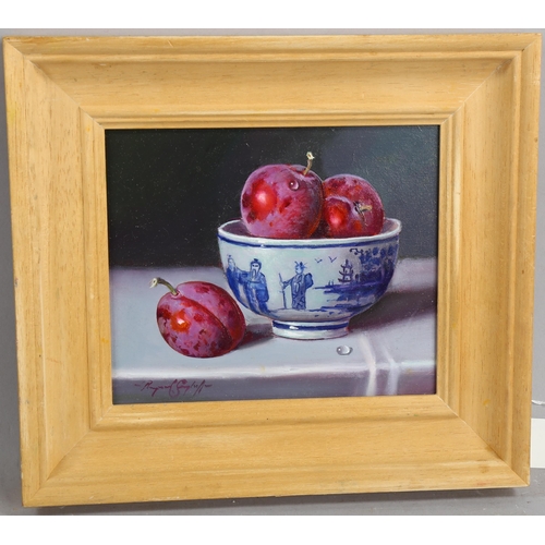 778 - Raymond Campbell, oil on board, plums, signed, 17cm x 19cm, framed