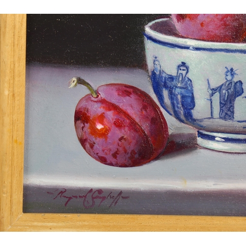 778 - Raymond Campbell, oil on board, plums, signed, 17cm x 19cm, framed