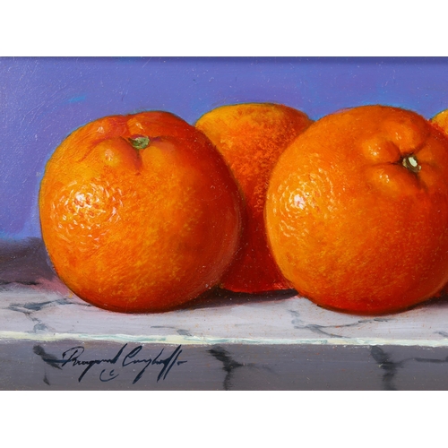 780 - Raymond Campbell, oil on board, oranges, signed, 12cm x 37cm, framed