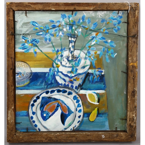 781 - Contemporary acrylic on board, still life, 38cm x 35cm, framed