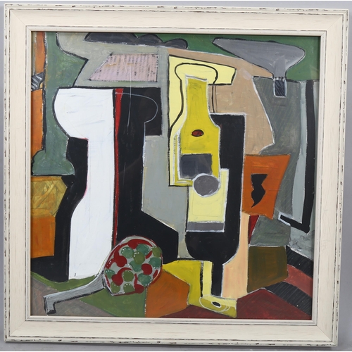 784 - Contemporary acrylic on board, abstract, still life, unsigned, 50cm x 50cm, framed