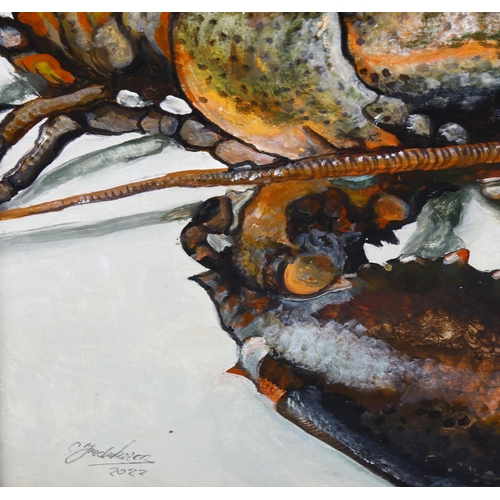 789 - Clive Fredriksson, oil on board, lobster, 30cm x 40cm, framed