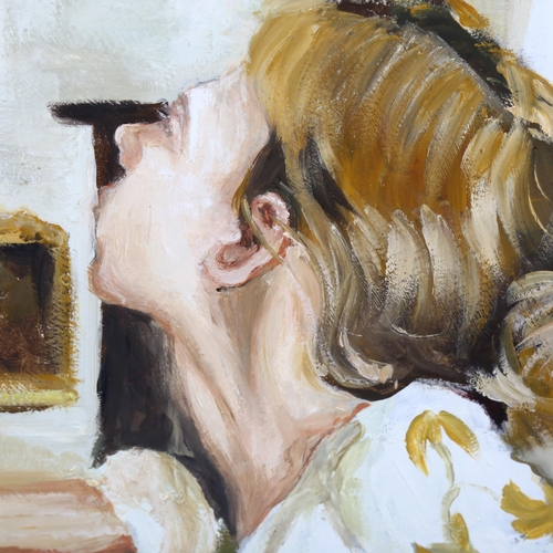 792 - Clive Fredriksson, oil on board, teatime girl, 45cm x 45cm, framed