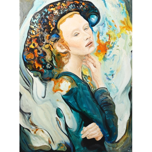 795 - Clive Fredriksson, oil on board, portrait of a girl, 70cm x 53cm, framed