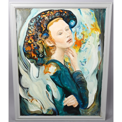 795 - Clive Fredriksson, oil on board, portrait of a girl, 70cm x 53cm, framed