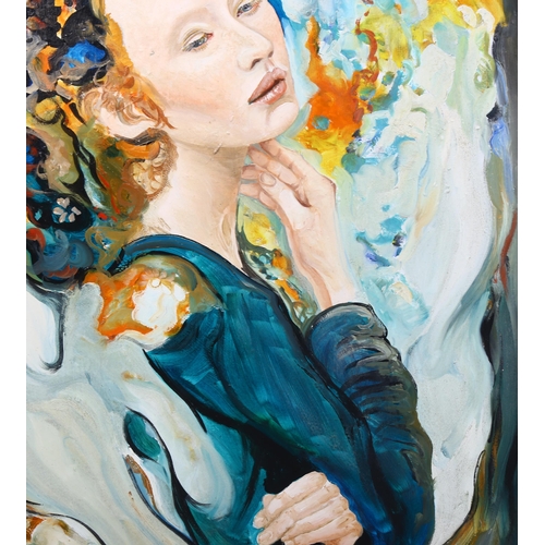 795 - Clive Fredriksson, oil on board, portrait of a girl, 70cm x 53cm, framed