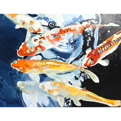 796 - Clive Fredriksson, oil on canvas, Koi carp, 70cm x 90cm, unframed