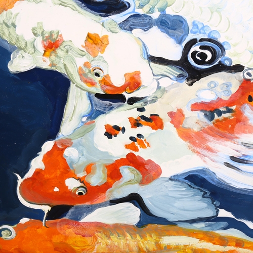 796 - Clive Fredriksson, oil on canvas, Koi carp, 70cm x 90cm, unframed