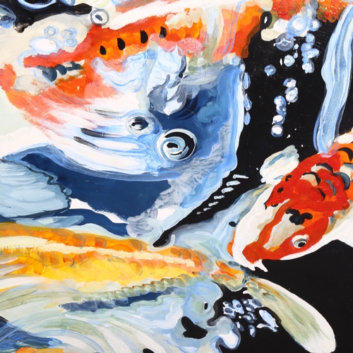 796 - Clive Fredriksson, oil on canvas, Koi carp, 70cm x 90cm, unframed