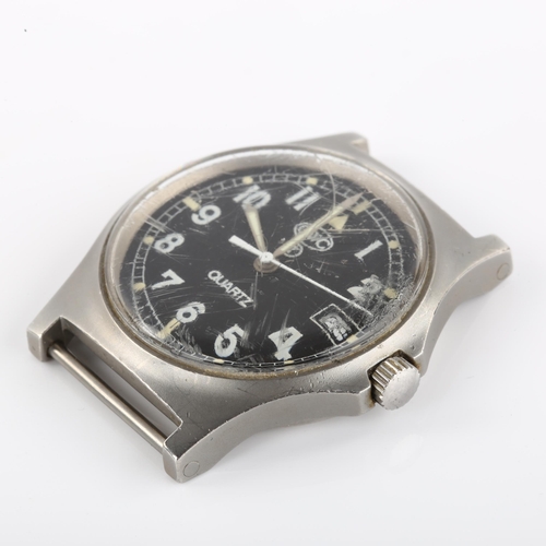 1002 - CWC - a stainless steel military issue quartz wristwatch head, ref. 6645-99, black dial with Arabic ... 
