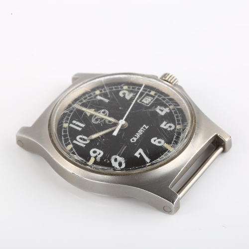 1002 - CWC - a stainless steel military issue quartz wristwatch head, ref. 6645-99, black dial with Arabic ... 