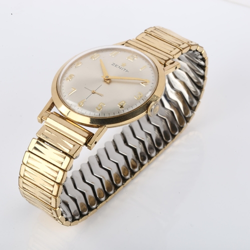 1012 - ZENITH - a Vintage 9ct gold mechanical bracelet watch, ref. 43497, circa 1960s, silvered dial with g... 