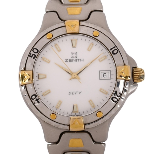 1013 - ZENITH - a bi-metal Defy quartz bracelet watch, ref. 08/59.2100.226, white dial with luminous baton ... 