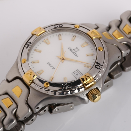 1013 - ZENITH - a bi-metal Defy quartz bracelet watch, ref. 08/59.2100.226, white dial with luminous baton ... 
