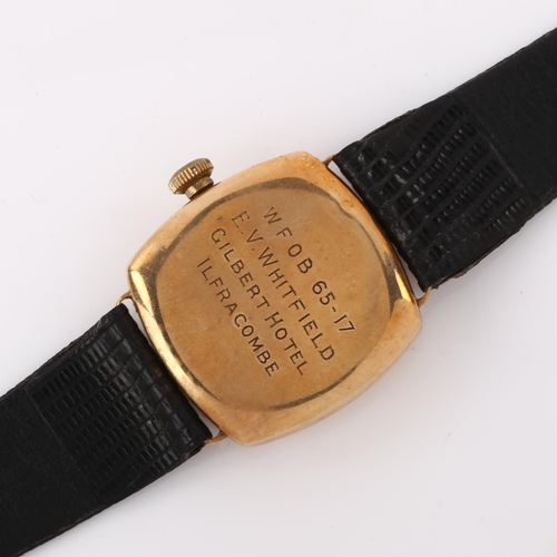 1035 - WALTHAM - an early 20th century 9ct rose gold cushion-cased mechanical wristwatch, circa 1920s, whit... 