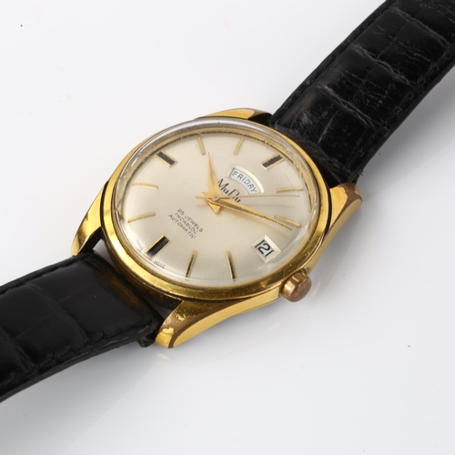 1046 - MUDU - a Vintage gold plated stainless steel automatic wristwatch, silvered dial with gilt baton hou... 