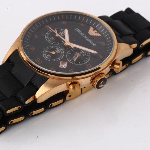 1050 - EMPORIO ARMANI - a rose gold plated stainless steel quartz chronograph bracelet watch, ref. AR-5905,... 