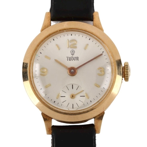 1061 - TUDOR - a lady's 9ct gold mechanical wristwatch, silvered dial with gilt quarterly Arabic numerals a... 