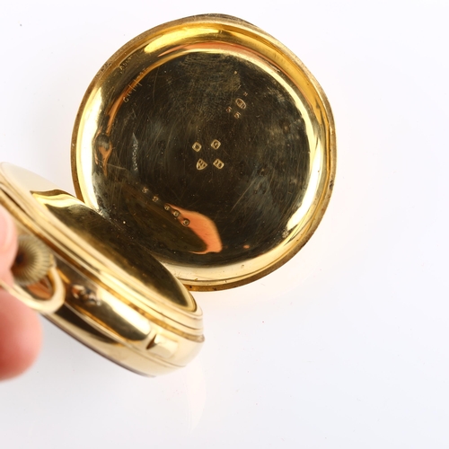 1062 - A late 19th century 18ct gold open-face keyless chronograph pocket watch, white enamel dial with Rom... 