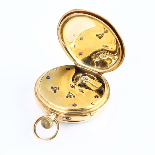 1062 - A late 19th century 18ct gold open-face keyless chronograph pocket watch, white enamel dial with Rom... 