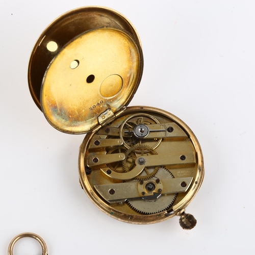 1064 - An early 20th century open-face key-wind pocket watch, unmarked yellow metal case, with engraved flo... 