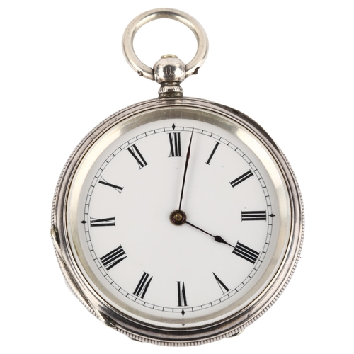 1065 - A Swiss sterling silver open-face key-wind pocket watch, white enamel dial with Roman numeral hour m... 