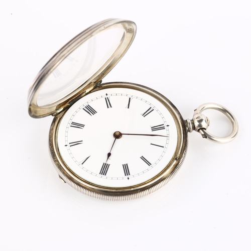 1065 - A Swiss sterling silver open-face key-wind pocket watch, white enamel dial with Roman numeral hour m... 