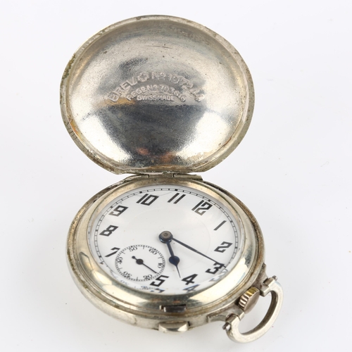 1066 - DUNLOP - an American Art Deco golf ball full hunter pocket watch, white enamel dial with Arabic nume... 